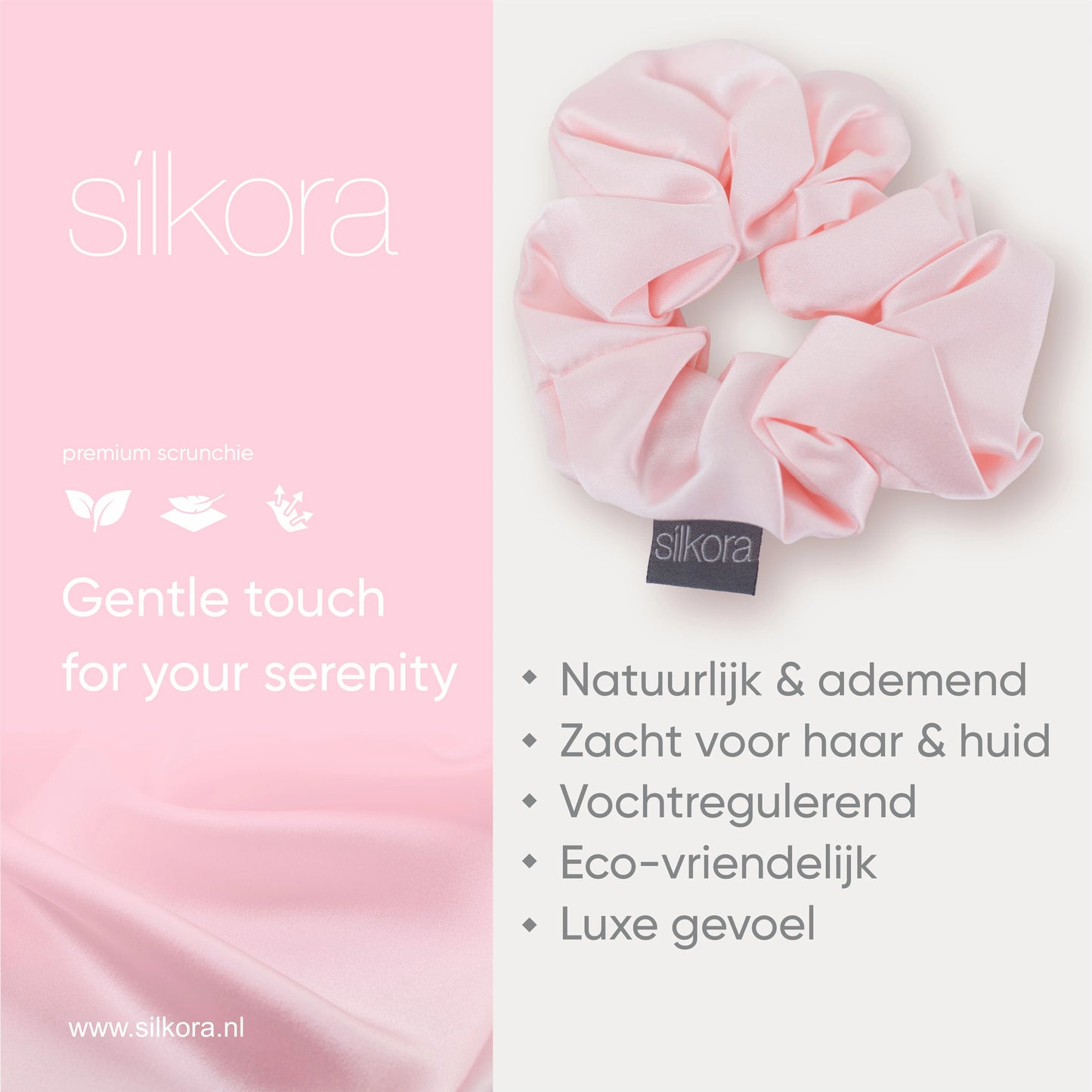 Silkora Premium Silk Scrunchies - 100% Moerbei Zijden Scrunchies - Set van 2 - Groot - Antibacterieel, Hypoallergeen, Haarvriendelijk - Lotus Roze
