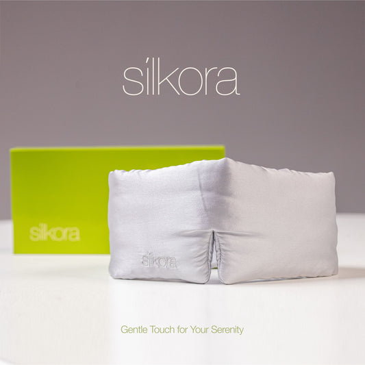 Silkora Premium Silk Deep Sleep Mask - 22 Momme 100% Mulberry Silk - Sleep Eye Mask for Men & Women - Silver Grey
