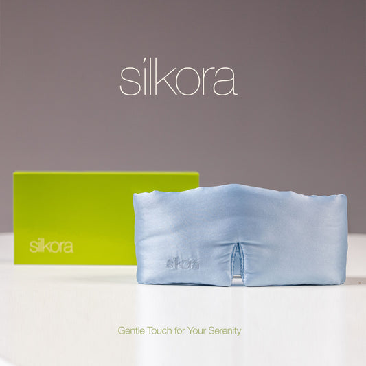Silkora Premium Silk Deep Sleep Mask - 22 Momme 100% Mulberry Silk - Sleep Eye Mask for Men & Women - Icy Blue