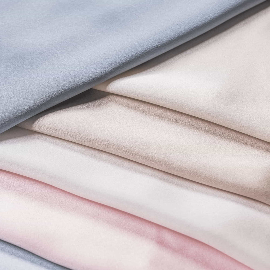 Silkora zijden kussensloop in zes kleuren: champagne, roze, blauw, off-wit, beige en silvergrijs