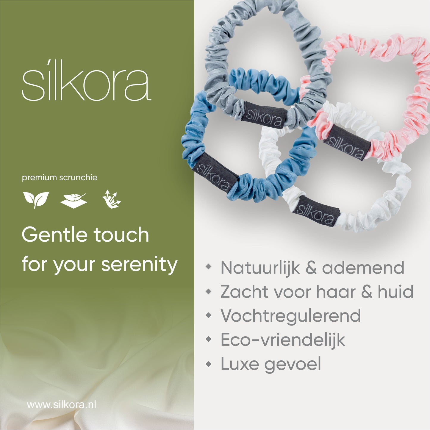 Silkora Premium Silk Scrunchies - 100% Moerbei Zijden Scrunchies - Set van 4 - Klein - Antibacterieel, Hypoallergeen, Haarvriendelijk - Icy Blauw